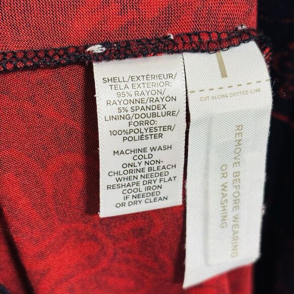 Ann Taylor Loft Ruffle Neck Dress Sz MP Navy Red Floral Tie Back Slit V-Neck - Picture 8 of 9